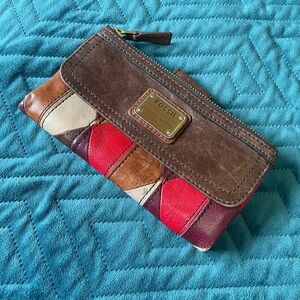 Fossil Brown and Red Patchwork Wallet
